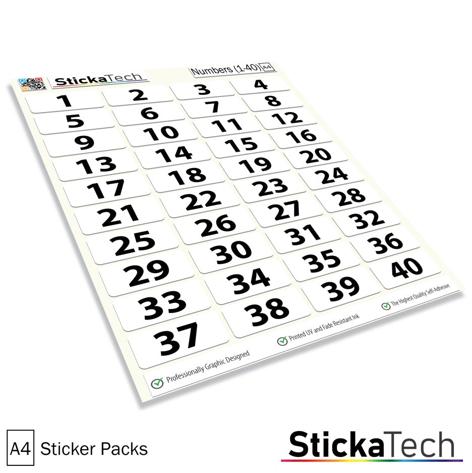 a sticker pack of numbers 1 to 40