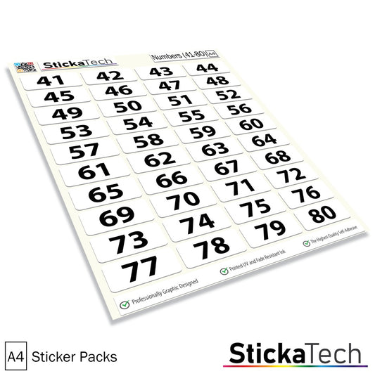 a sticker pack of numbers 41 to 80