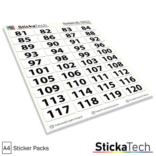 a sticker pack of numbers 81 to 120