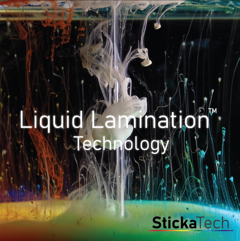 stickers laminated with a liquid new technology in the sticker industry by stickatech