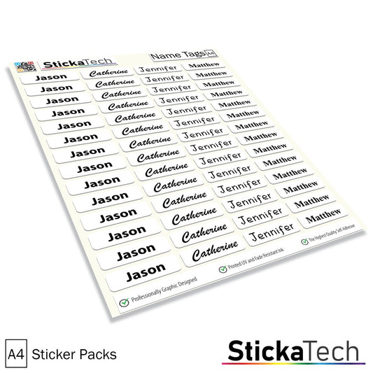 a sticker pack with custom names on them